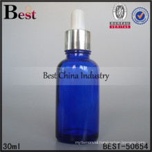 1oz blue glass oil bottle with aluminum cap dropper